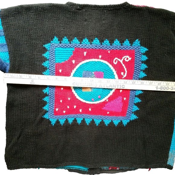 Vintage Segrets Sun Prints Hand Knitted Tribal Button Cardigan Sweater Medium - Picture 4 of 8